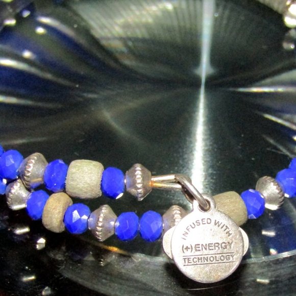 Vintage Alex & Ani Silver & Blue Glass Charms Bracelet Wrap Around - Picture 2 of 5